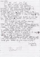 The first draft of a letter by a first grader.